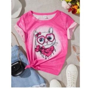 Shein Girls Cat Print Tee
